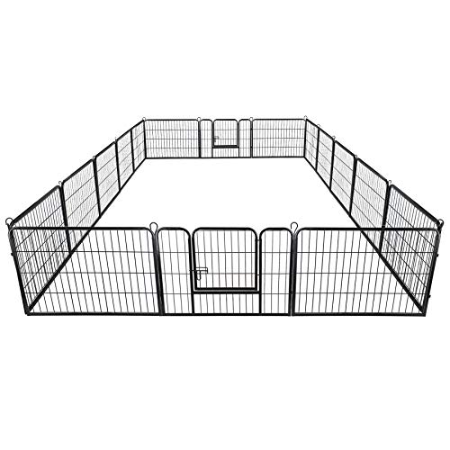 LEMY 16 Panels Pet Playpen Heavy Duty Metal Dog Exercise Fence Barrier, Outdoor & Indoor Foldable Pet Exericse Pen w/Door