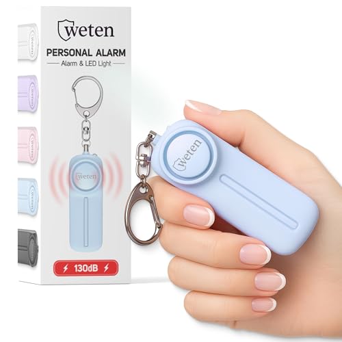Weten Personal Safety Alarm Keychain - 130dB Siren, LED Light, Panic Pin – Compact Self-Defense Device and Emergency Whistle Alternative for Women, College, Travel, and Night Walk Protection (Blue)