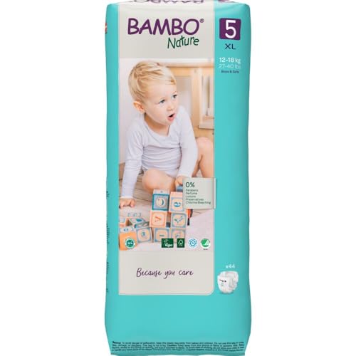 Bambo Nature Pannolini ecologici di alta qualitĂ , ecologici e sostenibili, maggiore protezione dalle perdite, pannolini sicuri e confortevoli, sicuri e confortevoli, taglia 5 (12-18 kg), Junior, 44