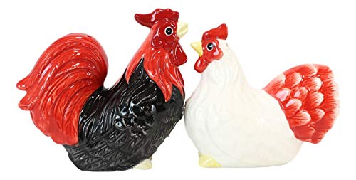 Ebros Gift Ceramic Rustic Chicken Farm Black Rooster And White