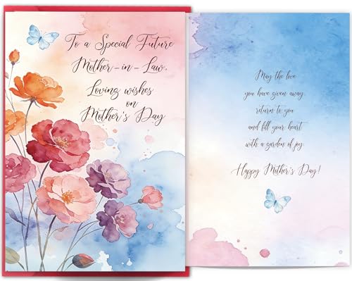 Bestmelo Mother’s Day Card for Future Mother-in-Law, Mothers Day Gift for Future Mother in Law, 5.3 x 8 inches, Luxury Red Envelope with Gold Seal Sticker
