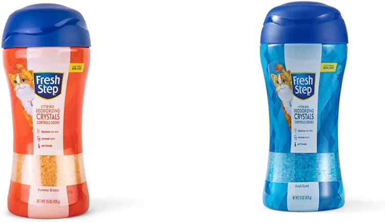 Fresh Step Cat Litter Crystals Bundle: Tropical Breeze & Fresh Scent Deodorizers, 15 Ounces Each | Combats Cat Odors and Keeps Your Home Clean and Fresh