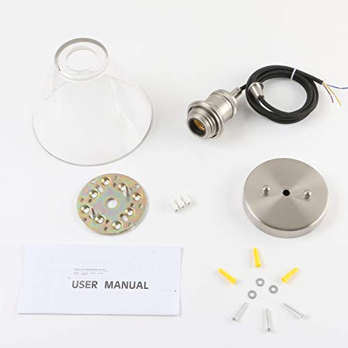 1-Light Vintage Edison Hanging Pendant Light, Yosoan Mini Funnel Flared Glass Clear Glass Shade For Kitchen Bathroom Porch Living Room Dinning Room Office Restaurants Hotels Bar Island (Brushed) #TOP5