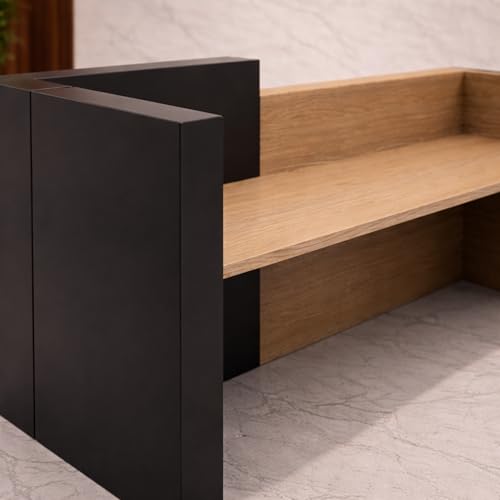 Image of Luxury Modern Reception Desk for Office, Salon & Clinic | Front Reception Counter Table with Storage | Particle Board Reception Furniture - (RCT-024 LPB L5W2)