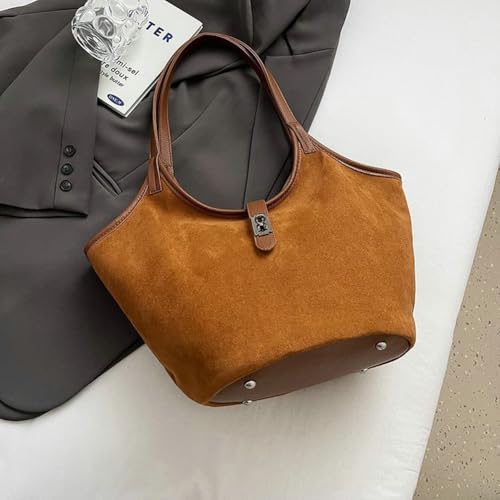 Retro Suede Bucket Tote Bags for Women Trendy Hobo Shoulder Bag Slouchy Commuting Handbag2