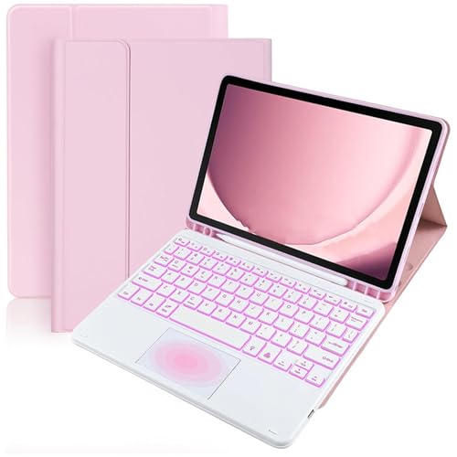 FAYGAOAI Funda con Teclado para Samsung Galaxy Tab A7 10.4'' 2022/2020 (SM T500/T505), Contiene Ñ, Retroiluminación 7 Colores, Teclado Inalámbrico Magnético Desmontable con Soporte para S Pen,Rosado