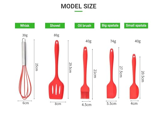 Image of Oren Empower Set of 5 Silicone Spatula & Kitchen Utensil with Hook Design for Cooking, Baking & Mixing /Non-Stick BPA Free /Heat Resistant Item, Flexible Non Toxic Silicon Cookware Tools - Red