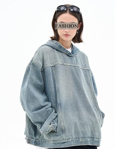 Y2k Oversized Denim Hoodie Vintage Jean Jacket Unisex Aesthetic Sweatshirt With Hood2