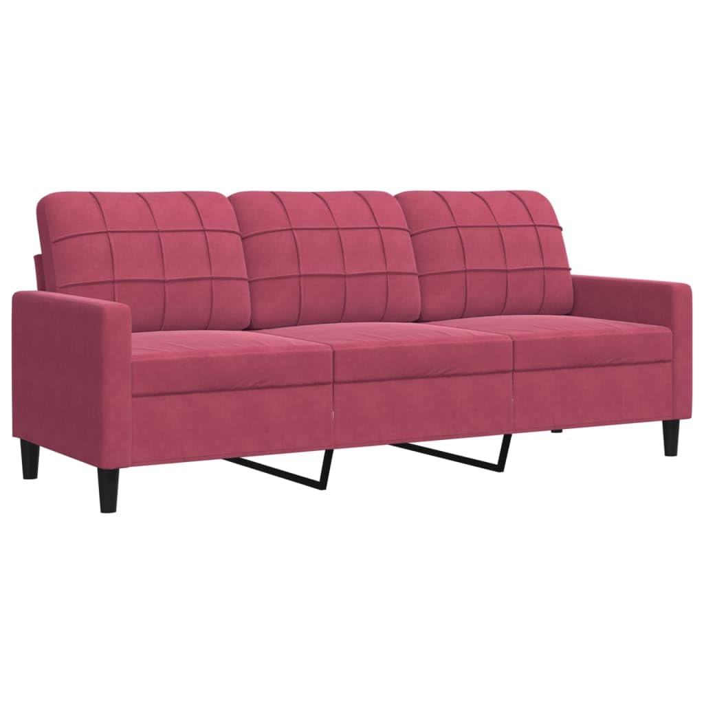 Ensemble de canapé 3 pièces en velours rouge vin avec fauteuil, 2 places et 3 places, avec rembourrage confortable et structure en métal robuste pour des moments de détente