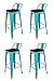 La Silla Española - Pack 4 Taburetes estilo Tolix con respaldo y asiento acabado en madera. Color Turquesa. Medidas 95x43x43