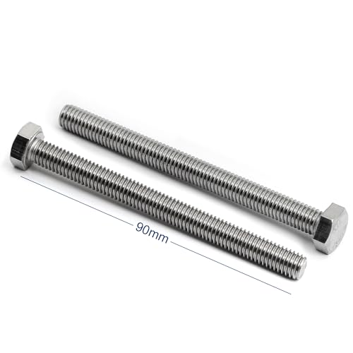 Image of M6-1.0 x 90mm Hex Head Screw Bolt, 18-8 (304) Stainless Steel, Fully Threaded, Plain Finish, Quantity 10