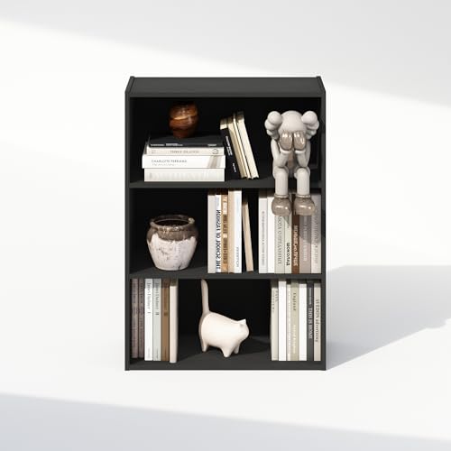 Image of Furinno Simple Book Shelf, 3-Tier Bookshelf, Storage Shelves Bookcase, 9.7 x 23.7 x 31.5, for Living Room, Bedroom, Home Office, Americano