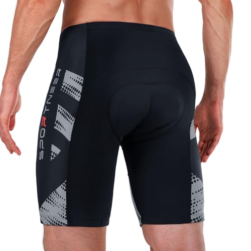 Sportneer Pantalones cortos de ciclismo acolchados para hombre, pantalones cortos de ciclismo 4D acolchados para hombre, pantalones cortos de ciclismo para hombre, transpirables y absorbentes, gris, M
