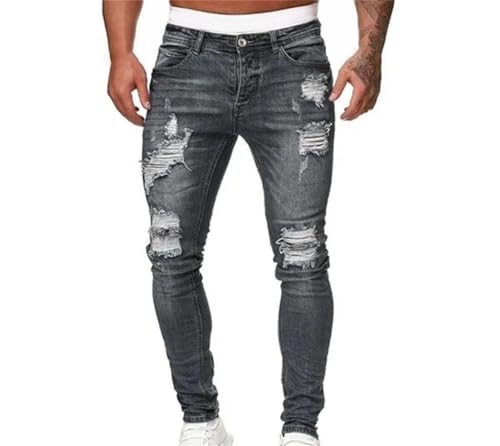 Men's Fashion Ripped Skinny Jeans Vintage Washed Solid Denim Trousers Casual Slim Fit Pencil Pants4