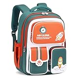 Amythe Mochila Escolar Niño Primaria Ergonómico, 2025 Mochila para Niños con Colgante 6 a 12 Años, Mochilas Escolares Chico Impermeable e Ligera, 26L, Verde