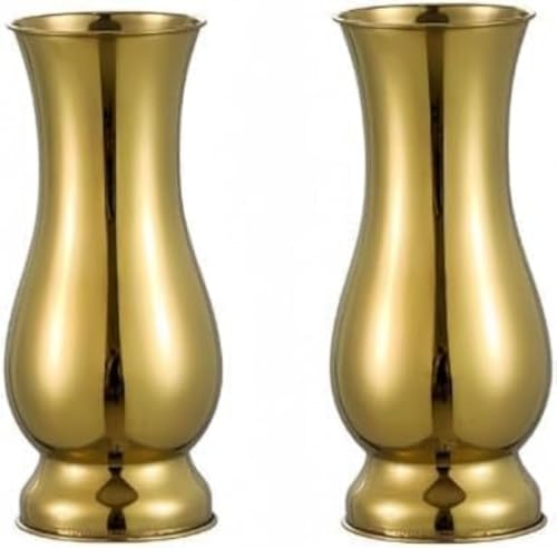 Zxyler ステンレス花瓶 仏壇・寺院用 お盆用品 高級鏡面仕上げ 金色・銀色 多サイズ対応 (ゴールデン,9インチ)