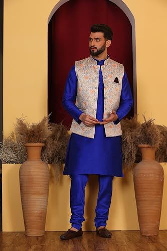 Image of Kurta With Churidar & Multicolor Nehru jacket Set