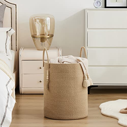 Youdenova Jute Rope Laundry Hamper Basket, 58L Tall Woven Laundry Basket For Blanket Organizer- Clothes Hamper For Bedroom Storage-Large-Jute #TOP5