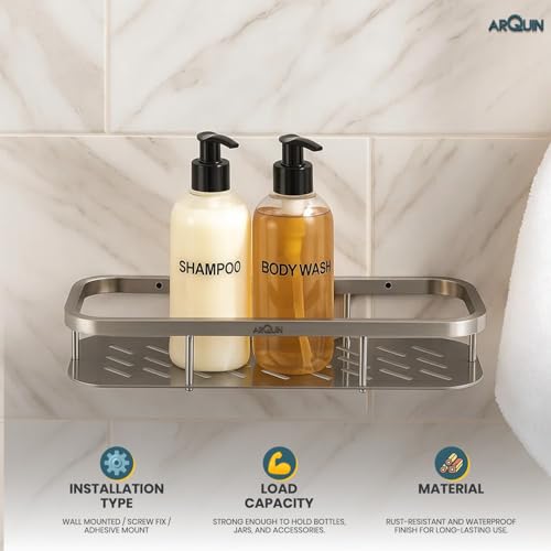 Image of ARQUIN Bathroom Shelf Storage Organizer 5x12 Inch | 304 Grade Stainless Steel Bathroom Racks & Shelf | Wallmount Shelf for Bathroom Accessories Set Storage Shelves for Kitchen Shelves & Racks