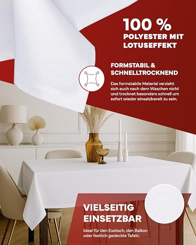 texpot Tischdecke 110 x 140 cm Weiß Leinenoptik Lotuseffekt Fleckschutz Bügelfrei Tischtuch – Ansicht 3