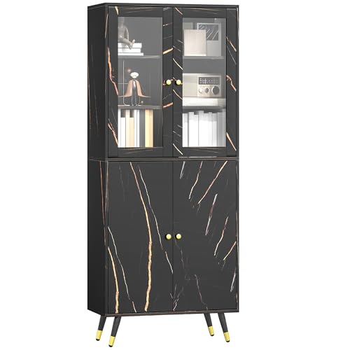 HOMCOM Bibliothèque, étagère à 6 Niveaux, Meuble de Rangement avec 6 étagères Ouvertes, Porte vitrée et Placard, Style Moderne, pour Salon, Bureau,...