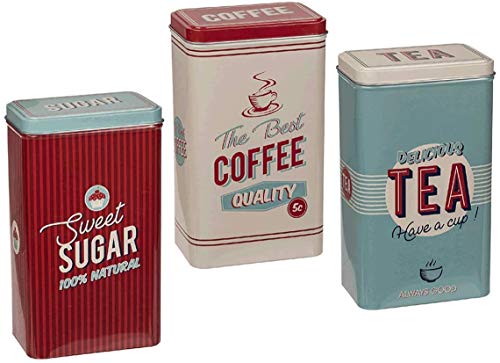 Almineez Retro Set of 3 Stainless Steel Tea Coffee Sugar Jar Canisters Kitchen Container Tins Storage Organiser Set Air Tight Vintage Design - Image 6