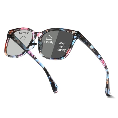 TJUTR Womens Photochromic Polarised Sunglasses UV400 Classic Large Square Frame for Driving Outdoor