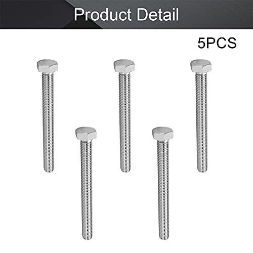 Image of MroMax 5Pcs M8-1.25 x 80mm Hex Head Screws Bolts, 316 Stainless Steel | Fully Threaded, Marine Grade A4-316, Corrosion Resistant, Silver, for Machinery & Marine Hardware, Replacement Fasteners