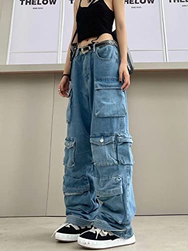 Women's Baggy Cargo Pants Y2K Clothing Multi-Pocket Relaxed Fit Jeans Fairy Grunge Clothes Alt Emo Streetwear3
