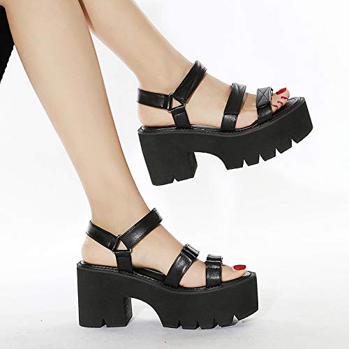 Huntarry Women Cutout Goth Platform Sandals Ladies Fisherman Fashion Chunky Block Heels #TOP2