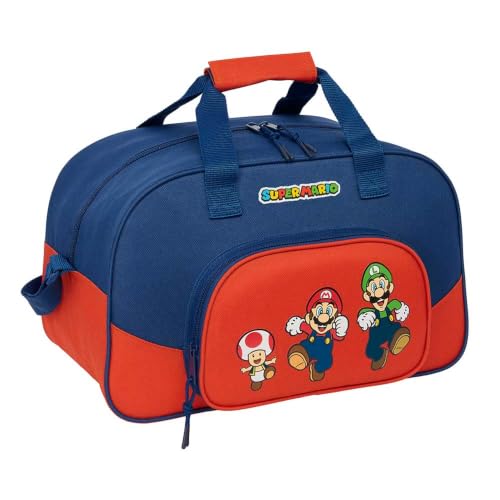 SAFTA | Bolsa Deportiva Super Mario Bros Mamma MIA, 40x23x24 cm, Compartimento Principal con Doble Cremallera, Bolsillo Frontal, Bandolera Ajustable, Base con Tacos y Fondo Semirrígido Extraíble