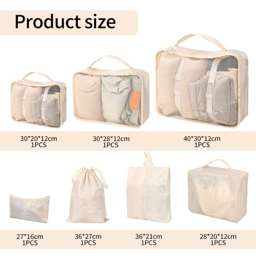 7 Pcs Compression Packing Cubes for Suitcases, Travel Packing Cubes, Lightweight Suitcase Organiser Bags, Luggage Bags for Travel Bag Organizers - Image 3