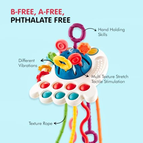 Image of Kidology Pull String Toy for Babies Teething Strings Sensory Montessori Toys Baby Girl,Travel Toy for 6+Months Boy Food Grade Silicone Fine Motor Skills Toy for Toddlers (Octopus Design 2),Multicolor
