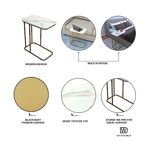 Image of DECOWORLD|| Metal Side Table with Marble Finish Wooden Top for Living Room, Sofa or Bed Side Stand