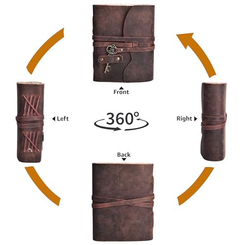 Image of LEATHER VILLAGE Old Looking Journal Key Lock, Fuchsia 13x8. | Handmade Deckle Edge paper, 200 Blank Pages ,Grimoire, Book Of Shadows, Sketchbook, Scrapbook, Leather Journal , Fuchsia13x8