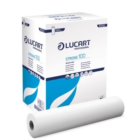 Lucart Strong 100 Papel Camilla Médico, 59 cm x 100 m, Precorte 70 cm, 2 Capas Gofrado, Caja 6 Unidades