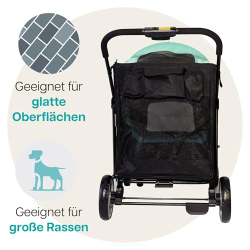 Hundebuggy groß Innopet Mamut blau/schwarz – Rahmen bis 50kg belastbar, inkl. Regenschutz, einhändig klappbar – drehbare Vorderräder – Hundewagen für mittelgroße Hunde oder mehrere kleine Hunde