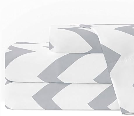 Egyptian Luxury 1600 Series Hotel Collection Chevron Pattern Bed Sheet Set - Deep Pockets, Wrinkle and Fade Resistant, Hypoallergenic Sheet and Pillowcase Set - King - Light Gray/White