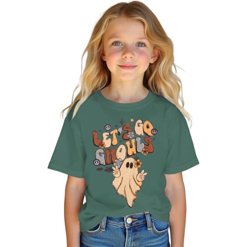 Girls Halloween T-Shirt Lets Go Ghouls Ghost Shirts Spooky Season Kids Graphic Tee Short Sleeve Tops 5-10 Years