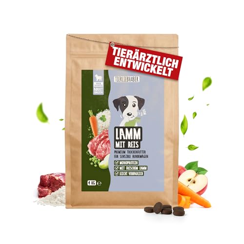 TIERLIEBHABER – Lamm mit Reis 4 Kg Trockenfutter für Hunde – Tierärztlich entwickelt – Schonendes & Monoprotein Hundefutter für Hunde mit sensibler Verdauung – Hypoallergen & gut verträglich Dog Food