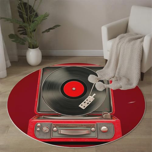 Tapis antidérapant lavable rouge 120cm style musical rétro
