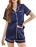 SHEFOTY Silk Pajamas for Women Short Sleeve Sleepwear Soft Button Down...