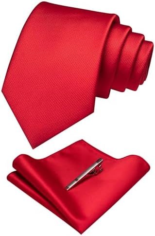 JEMYGINS Solid Color Formal Necktie and Pocket Square Tie Clip Sets for Men