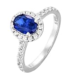 Old English Jewellers 925 Sterling Silver Blue Sapphire CZ Oval Cluster Ring size J K L M N O P Q R S - September BIRTHSTONE - Rhodium Overlay (M)