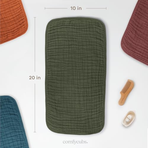 Image of Comfy Cubs Muslin Burp Cloths 20 inch x 10 inch, Pack of 10 - Large, 6-Layer, Ultra Absorbent 100% Cotton for Baby Drool and Messes - Soft, Safe & Gentle Baby Burp Cloths for Boys & Girls - Kelp