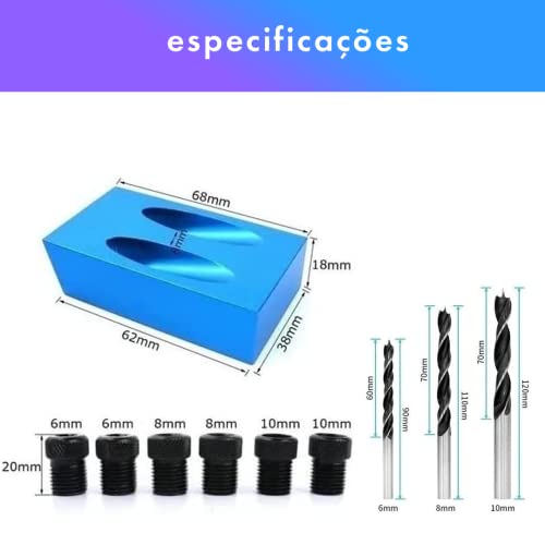 Kit Completo Gabarito Furo Chanfrado Angular Brocas Para Madeira (Gabarito + Brocas)