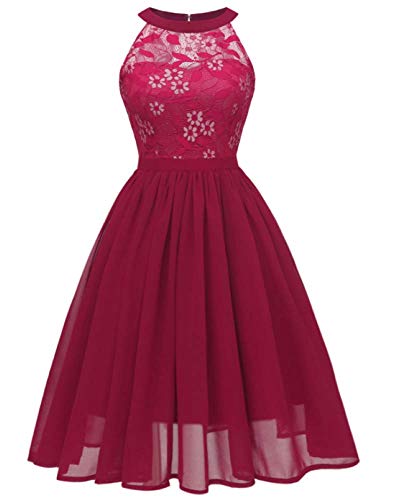 senza maniche, scollo tondo. emmarcon Abito Elegante Cerimonia Donna Damigella Vestito Corto Senza Maniche Scollo Tondo Sera Cocktail (40-42, Bordeaux)