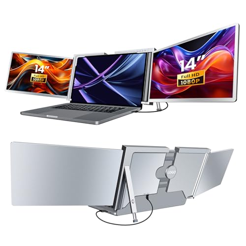 Image of RayCue Triple Laptop Screen Extender,[Only 1 Cable to Connect],14'' FHD 1080P 16:10 USB-C Laptop Screen Extender for Windows MacOS, Plug and Play for 13-17.3'' Type-C /USB-A Laptop