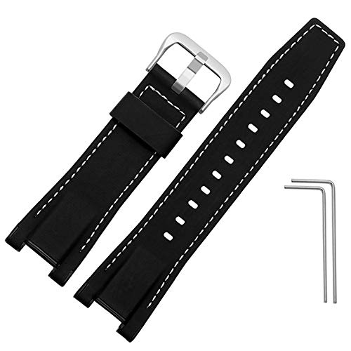 Preisvergleich Produktbild NDYD Hochwertiges, weiches und bequemes Lederarmband Herrenarmband, Armbanduhr- Zubehör 26 mm, schwarzes Schnallenleder, schwarz, weiß