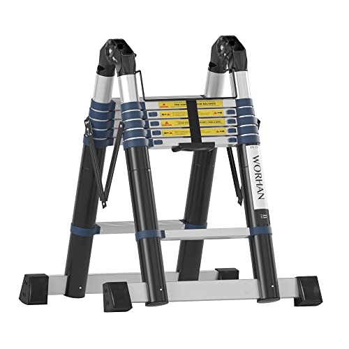 WORHAN® Echelle 3.8m Télescopique Aluminium Anodisé Modulable Pliable Polyvalente Escabeau Solide 380cm (3.8m B-Line) K3.8B Cover